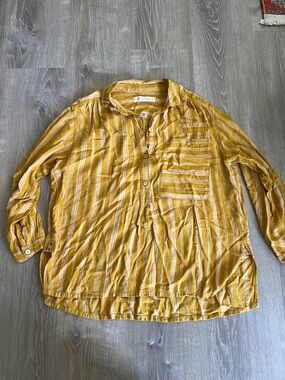 We The Free Yellow Striped Button-Down Shirt Free People Bohemian